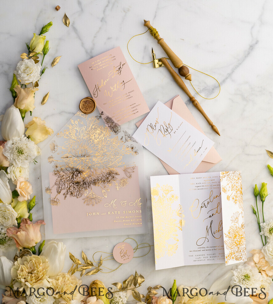 WEDDING INVITATIONS gold / rose gold / silver / glitter Luxury Arabic Golden Wedding Invitations, Glamour Gold Foil Wedding Invites, Romantic Blush Pink Wedding Cards, Bespoke Indian Wedding Stationery