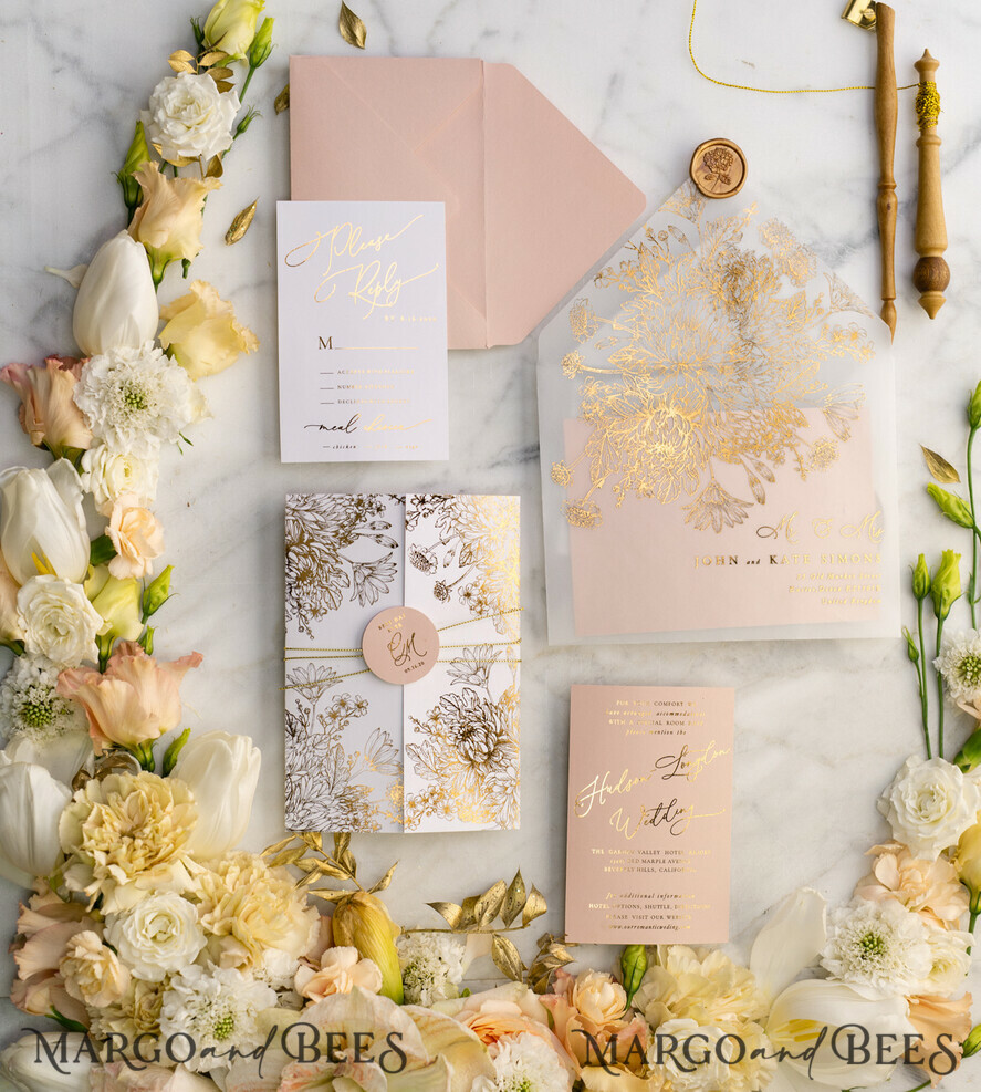 WEDDING INVITATIONS gold / rose gold / silver / glitter Luxury Arabic Golden Wedding Invitations, Glamour Gold Foil Wedding Invites, Romantic Blush Pink Wedding Cards, Bespoke Indian Wedding Stationery