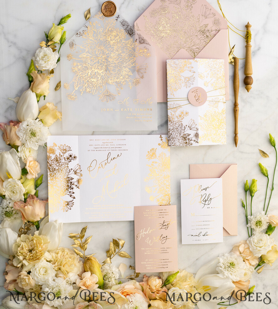 WEDDING INVITATIONS gold / rose gold / silver / glitter Luxury Arabic Golden Wedding Invitations, Glamour Gold Foil Wedding Invites, Romantic Blush Pink Wedding Cards, Bespoke Indian Wedding Stationery