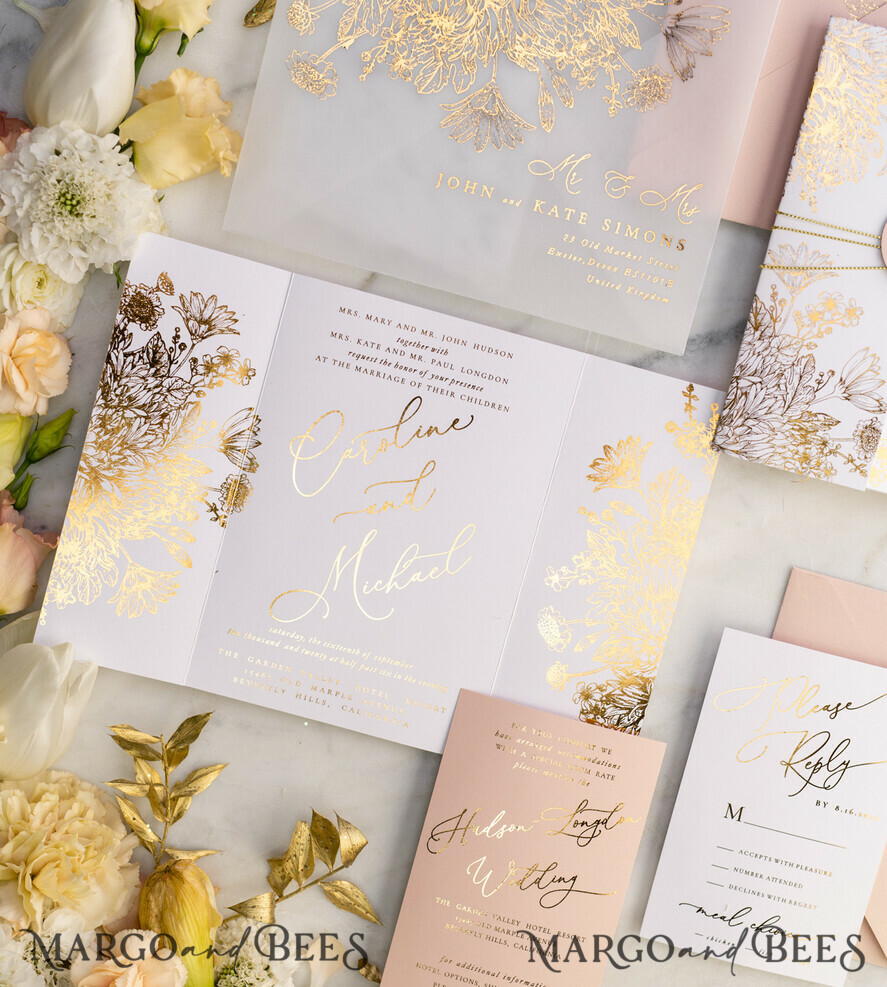 WEDDING INVITATIONS gold / rose gold / silver / glitter Luxury Arabic Golden Wedding Invitations, Glamour Gold Foil Wedding Invites, Romantic Blush Pink Wedding Cards, Bespoke Indian Wedding Stationery