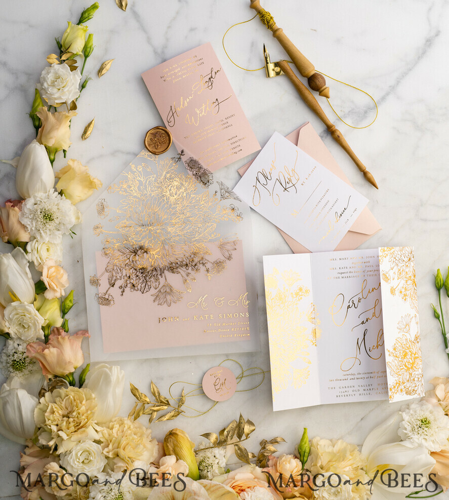 WEDDING INVITATIONS gold / rose gold / silver / glitter Luxury Arabic Golden Wedding Invitations, Glamour Gold Foil Wedding Invites, Romantic Blush Pink Wedding Cards, Bespoke Indian Wedding Stationery