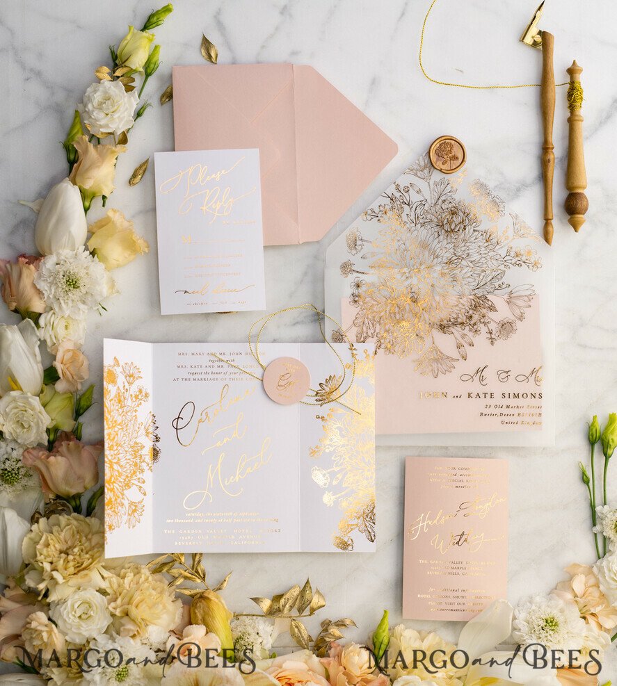 WEDDING INVITATIONS gold / rose gold / silver / glitter Luxury Arabic Golden Wedding Invitations, Glamour Gold Foil Wedding Invites, Romantic Blush Pink Wedding Cards, Bespoke Indian Wedding Stationery
