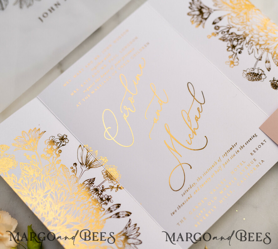 WEDDING INVITATIONS gold / rose gold / silver / glitter Luxury Arabic Golden Wedding Invitations, Glamour Gold Foil Wedding Invites, Romantic Blush Pink Wedding Cards, Bespoke Indian Wedding Stationery