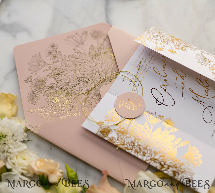 WEDDING INVITATIONS gold / rose gold / silver / glitter Luxury Arabic Golden Wedding Invitations, Glamour Gold Foil Wedding Invites, Romantic Blush Pink Wedding Cards, Bespoke Indian Wedding Stationery
