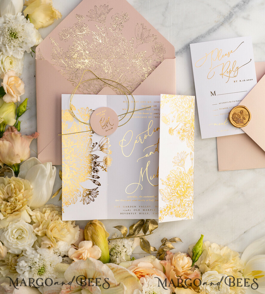 WEDDING INVITATIONS gold / rose gold / silver / glitter Luxury Arabic Golden Wedding Invitations, Glamour Gold Foil Wedding Invites, Romantic Blush Pink Wedding Cards, Bespoke Indian Wedding Stationery