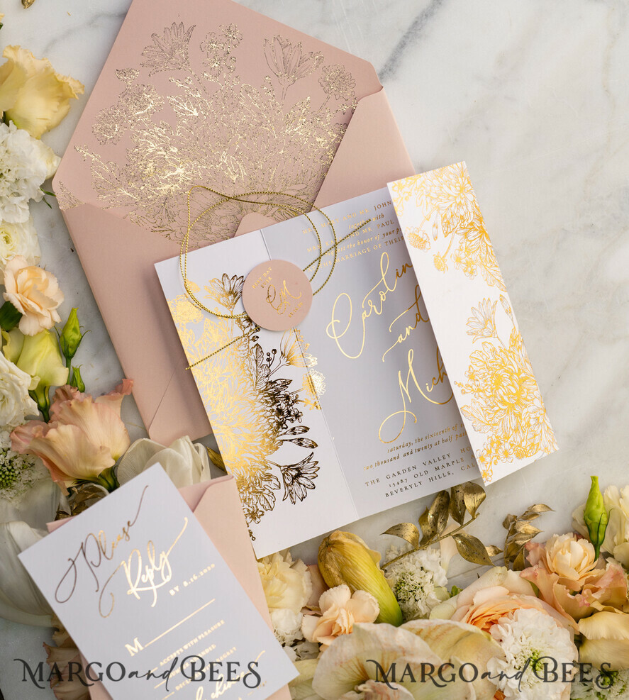 WEDDING INVITATIONS gold / rose gold / silver / glitter Luxury Arabic Golden Wedding Invitations, Glamour Gold Foil Wedding Invites, Romantic Blush Pink Wedding Cards, Bespoke Indian Wedding Stationery