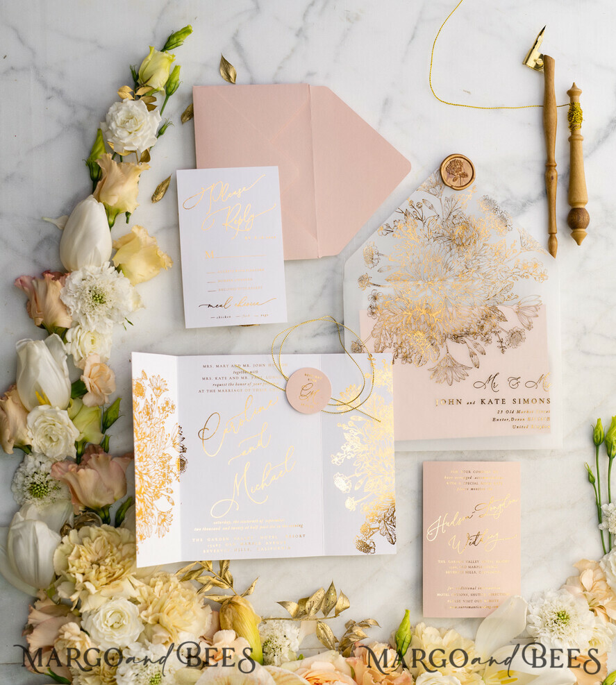 WEDDING INVITATIONS gold / rose gold / silver / glitter Luxury Arabic Golden Wedding Invitations, Glamour Gold Foil Wedding Invites, Romantic Blush Pink Wedding Cards, Bespoke Indian Wedding Stationery