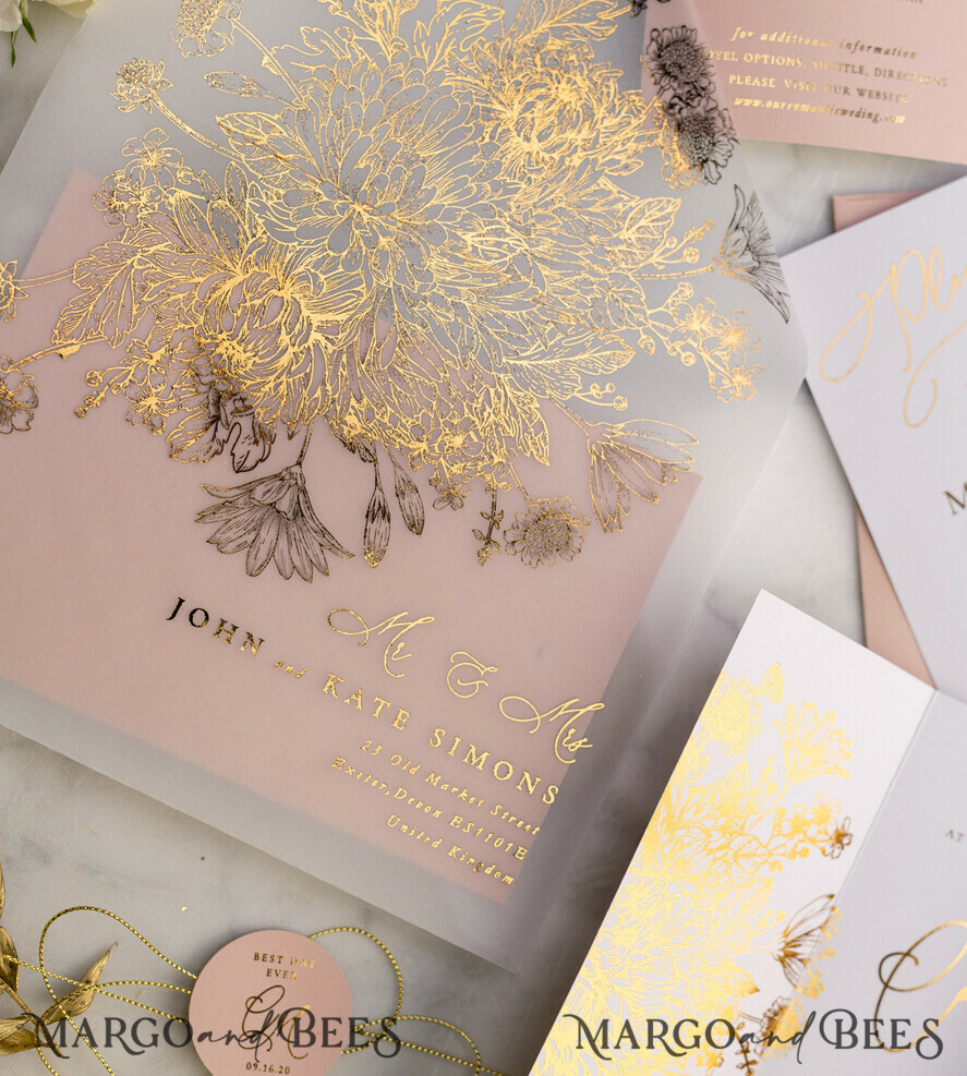WEDDING INVITATIONS gold / rose gold / silver / glitter Luxury Arabic Golden Wedding Invitations, Glamour Gold Foil Wedding Invites, Romantic Blush Pink Wedding Cards, Bespoke Indian Wedding Stationery