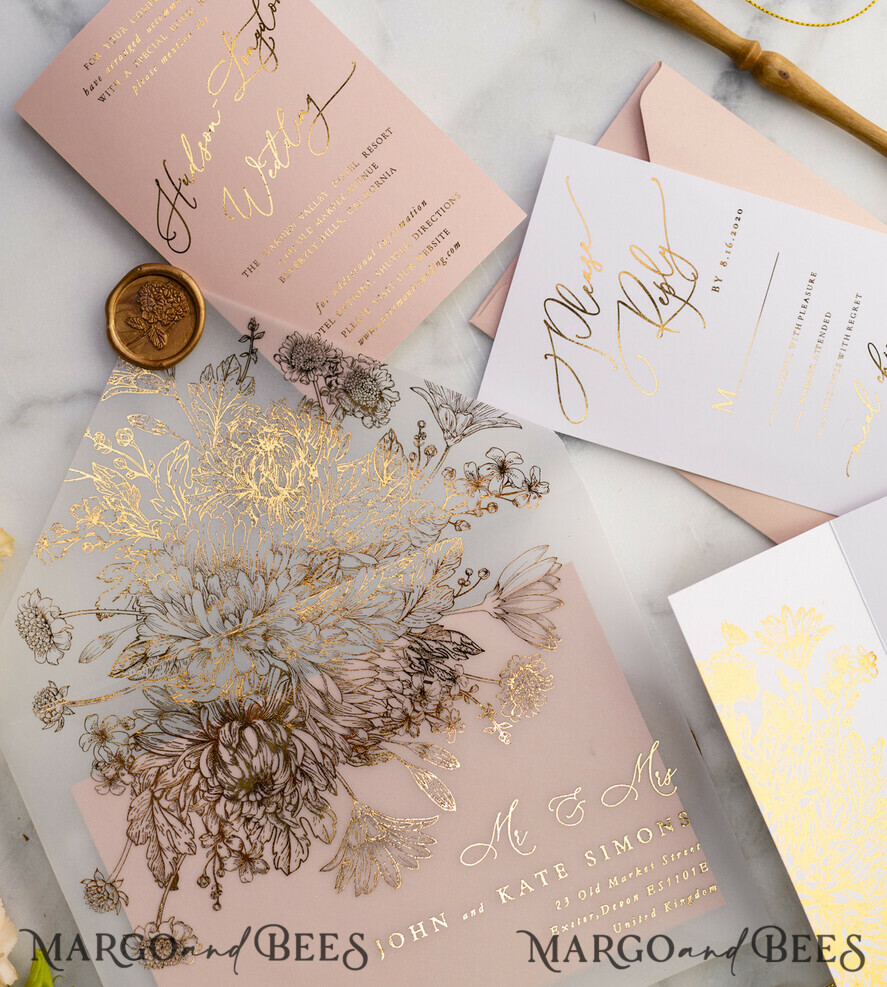 WEDDING INVITATIONS gold / rose gold / silver / glitter Luxury Arabic Golden Wedding Invitations, Glamour Gold Foil Wedding Invites, Romantic Blush Pink Wedding Cards, Bespoke Indian Wedding Stationery