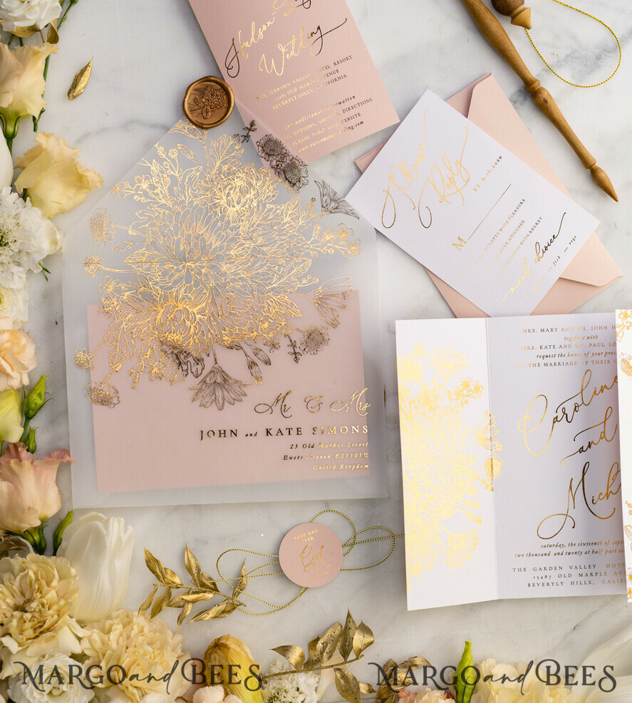 WEDDING INVITATIONS gold / rose gold / silver / glitter Luxury Arabic Golden Wedding Invitations, Glamour Gold Foil Wedding Invites, Romantic Blush Pink Wedding Cards, Bespoke Indian Wedding Stationery