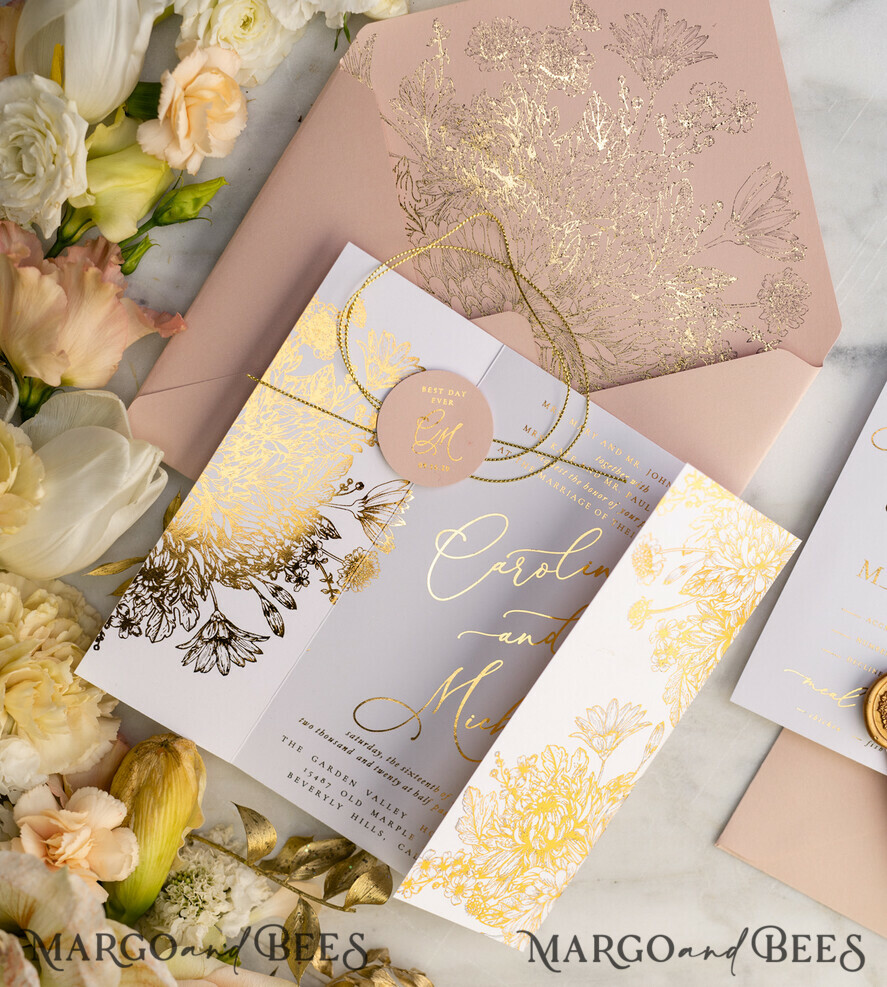 WEDDING INVITATIONS gold / rose gold / silver / glitter Luxury Arabic Golden Wedding Invitations, Glamour Gold Foil Wedding Invites, Romantic Blush Pink Wedding Cards, Bespoke Indian Wedding Stationery