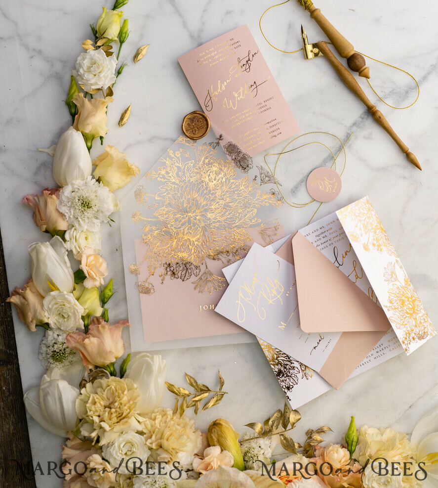 WEDDING INVITATIONS gold / rose gold / silver / glitter Luxury Arabic Golden Wedding Invitations, Glamour Gold Foil Wedding Invites, Romantic Blush Pink Wedding Cards, Bespoke Indian Wedding Stationery
