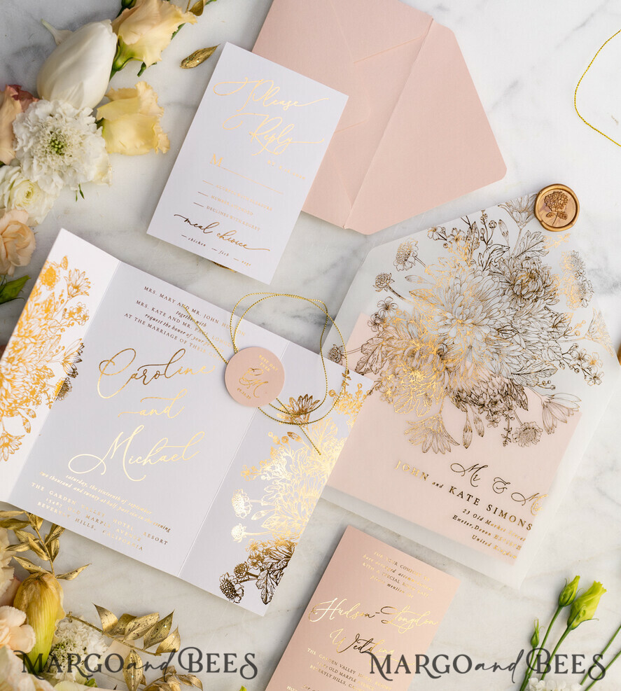 WEDDING INVITATIONS gold / rose gold / silver / glitter Luxury Arabic Golden Wedding Invitations, Glamour Gold Foil Wedding Invites, Romantic Blush Pink Wedding Cards, Bespoke Indian Wedding Stationery