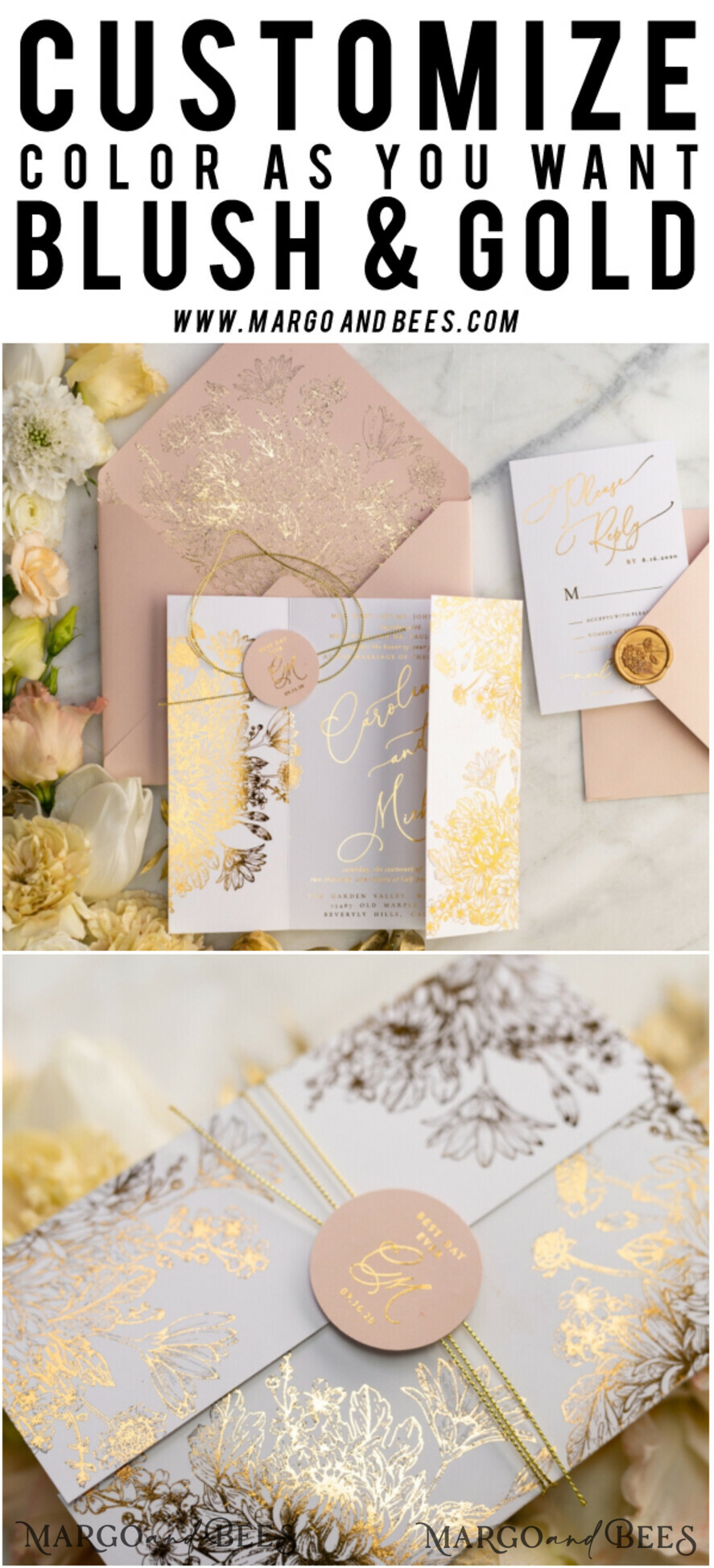 WEDDING INVITATIONS gold / rose gold / silver / glitter Luxury Arabic Golden Wedding Invitations, Glamour Gold Foil Wedding Invites, Romantic Blush Pink Wedding Cards, Bespoke Indian Wedding Stationery