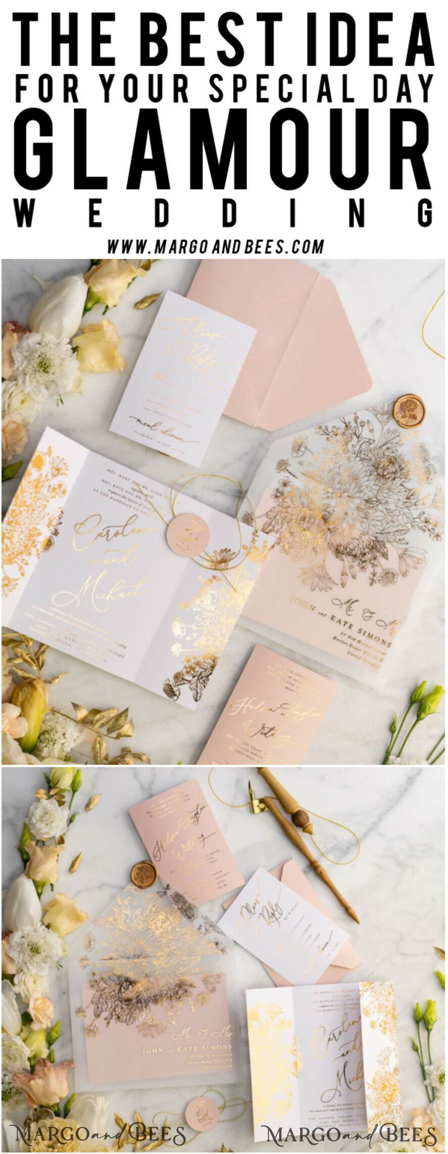 WEDDING INVITATIONS gold / rose gold / silver / glitter Luxury Arabic Golden Wedding Invitations, Glamour Gold Foil Wedding Invites, Romantic Blush Pink Wedding Cards, Bespoke Indian Wedding Stationery