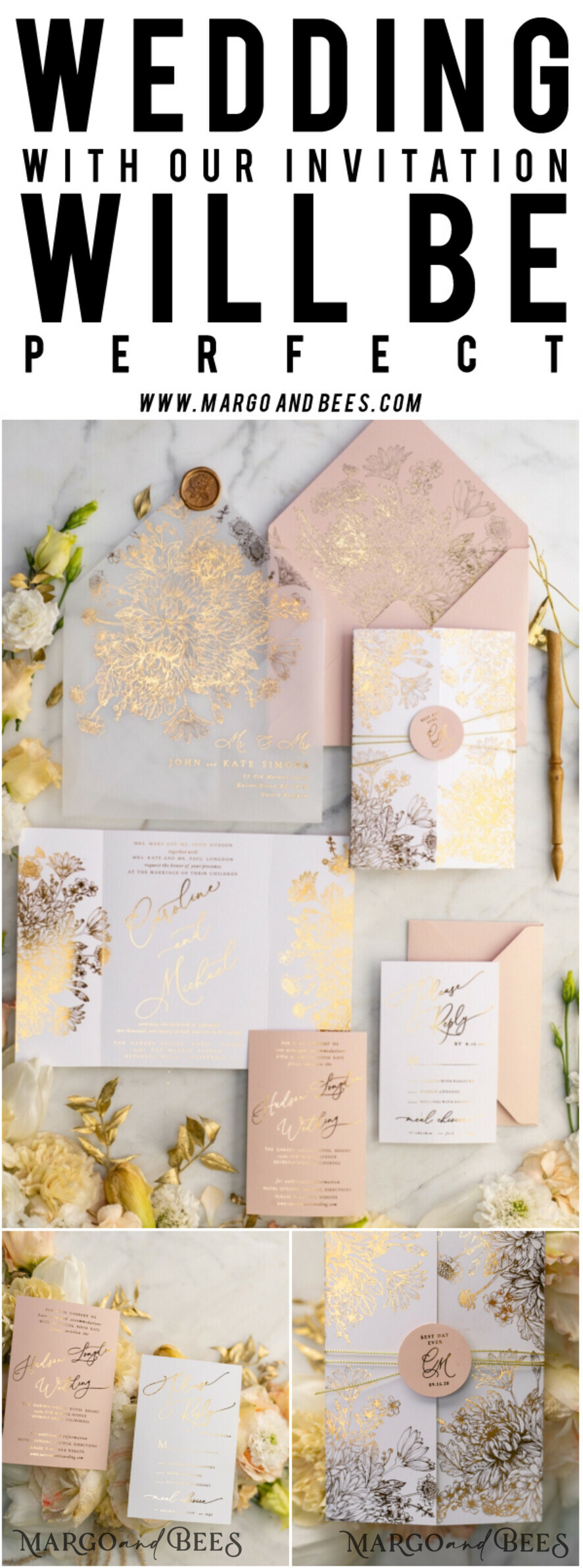 WEDDING INVITATIONS gold / rose gold / silver / glitter Luxury Arabic Golden Wedding Invitations, Glamour Gold Foil Wedding Invites, Romantic Blush Pink Wedding Cards, Bespoke Indian Wedding Stationery