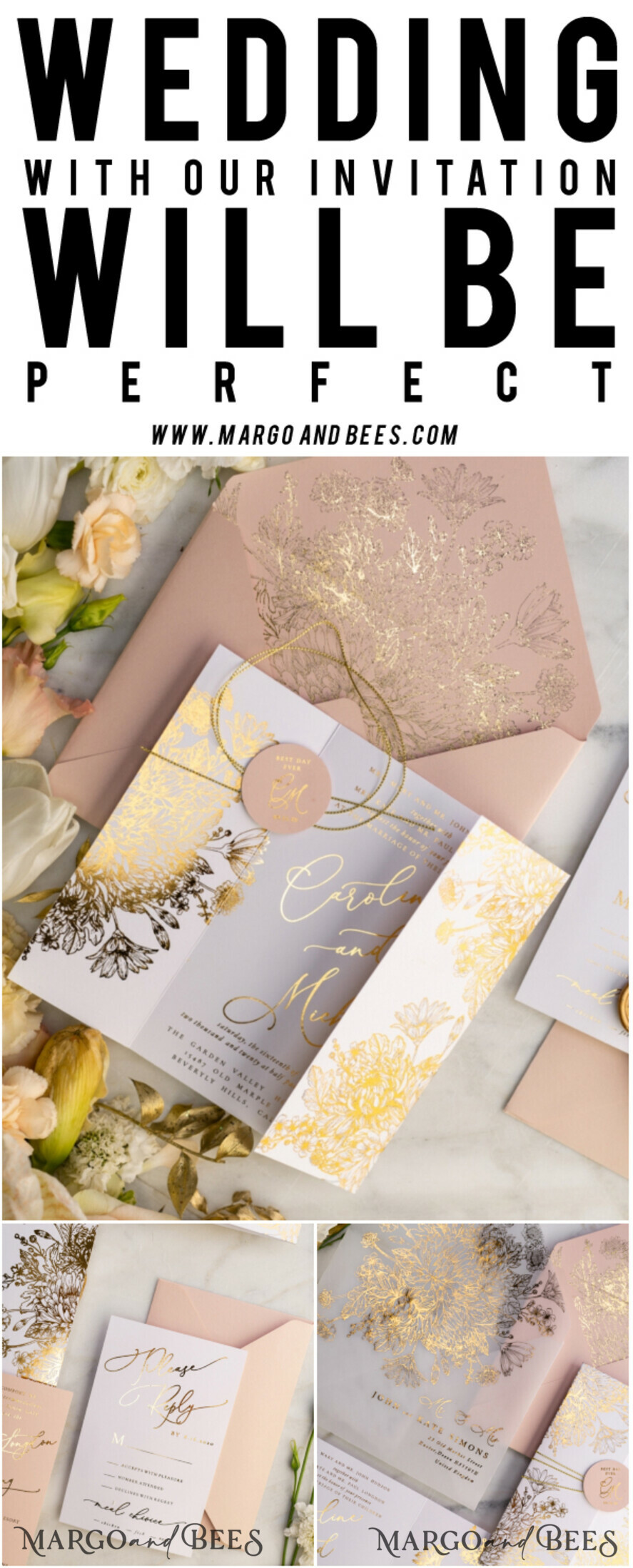 WEDDING INVITATIONS gold / rose gold / silver / glitter Luxury Arabic Golden Wedding Invitations, Glamour Gold Foil Wedding Invites, Romantic Blush Pink Wedding Cards, Bespoke Indian Wedding Stationery