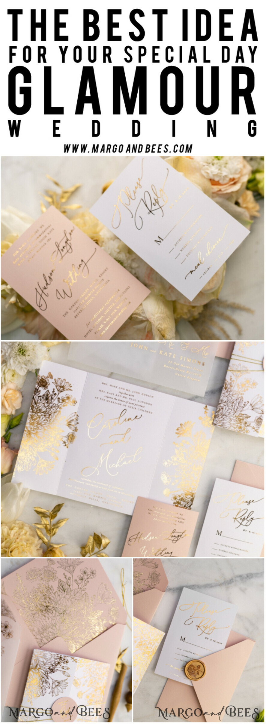 WEDDING INVITATIONS gold / rose gold / silver / glitter Luxury Arabic Golden Wedding Invitations, Glamour Gold Foil Wedding Invites, Romantic Blush Pink Wedding Cards, Bespoke Indian Wedding Stationery