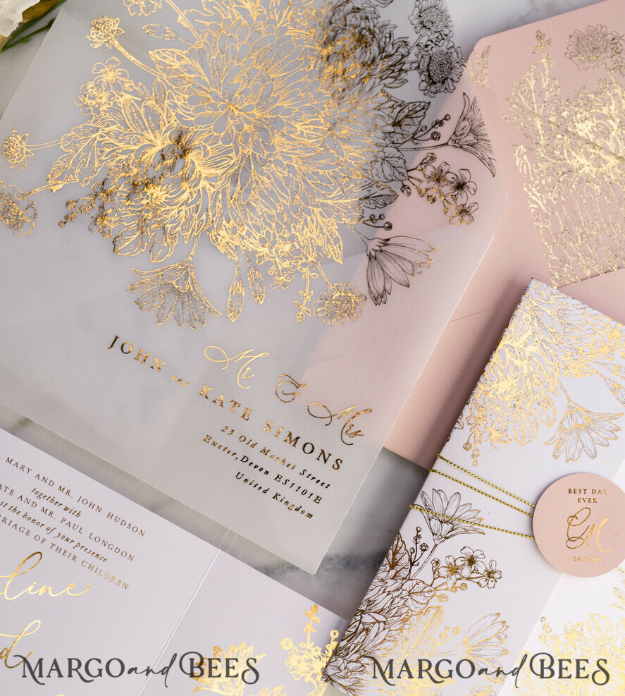 WEDDING INVITATIONS gold / rose gold / silver / glitter Luxury Arabic Golden Wedding Invitations, Glamour Gold Foil Wedding Invites, Romantic Blush Pink Wedding Cards, Bespoke Indian Wedding Stationery