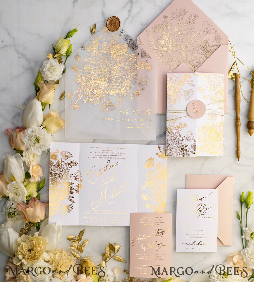 WEDDING INVITATIONS gold / rose gold / silver / glitter Luxury Arabic Golden Wedding Invitations, Glamour Gold Foil Wedding Invites, Romantic Blush Pink Wedding Cards, Bespoke Indian Wedding Stationery