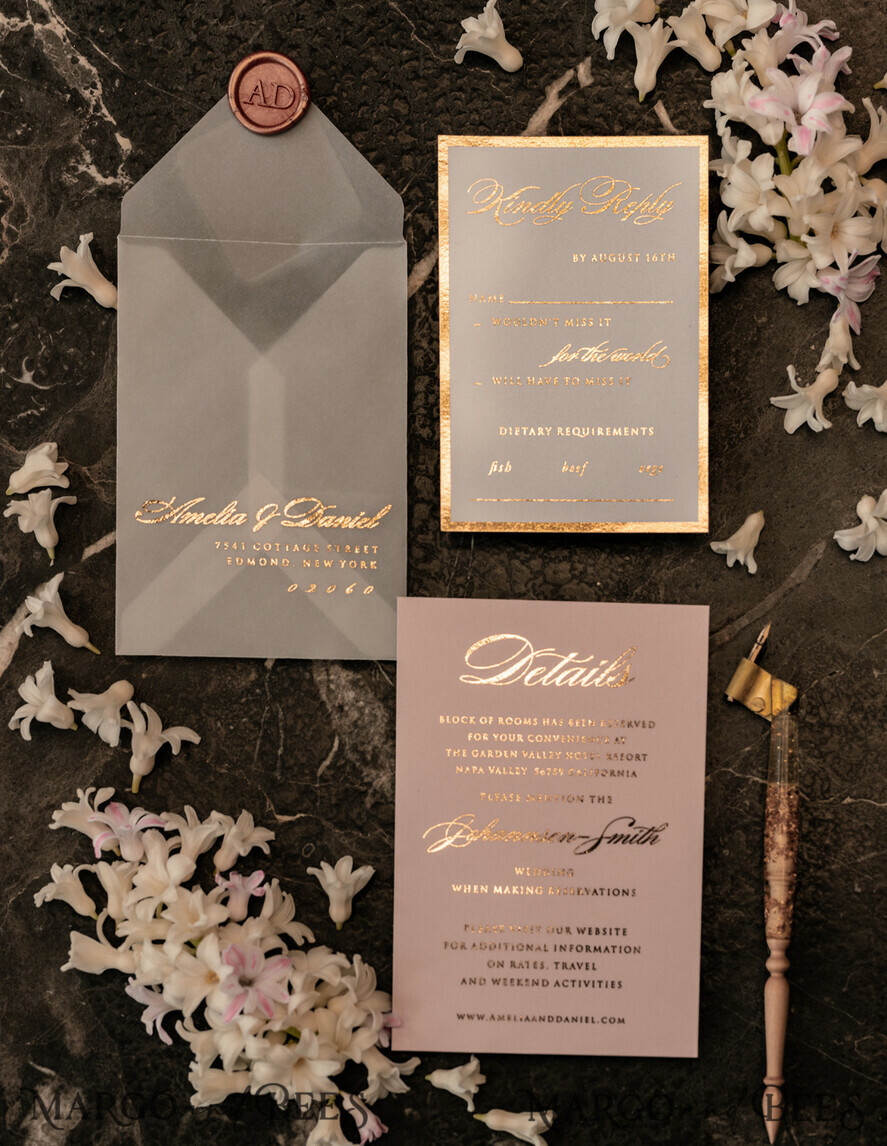 WEDDING INVITATIONS gold / rose gold / silver / glitter Luxury Gold Marble Wedding Invitations, Glamour Golden Shine Wedding Invites, Romantic Blush Pink Wedding Cards, Elegant Gold Foil Wedding Invitation Suite