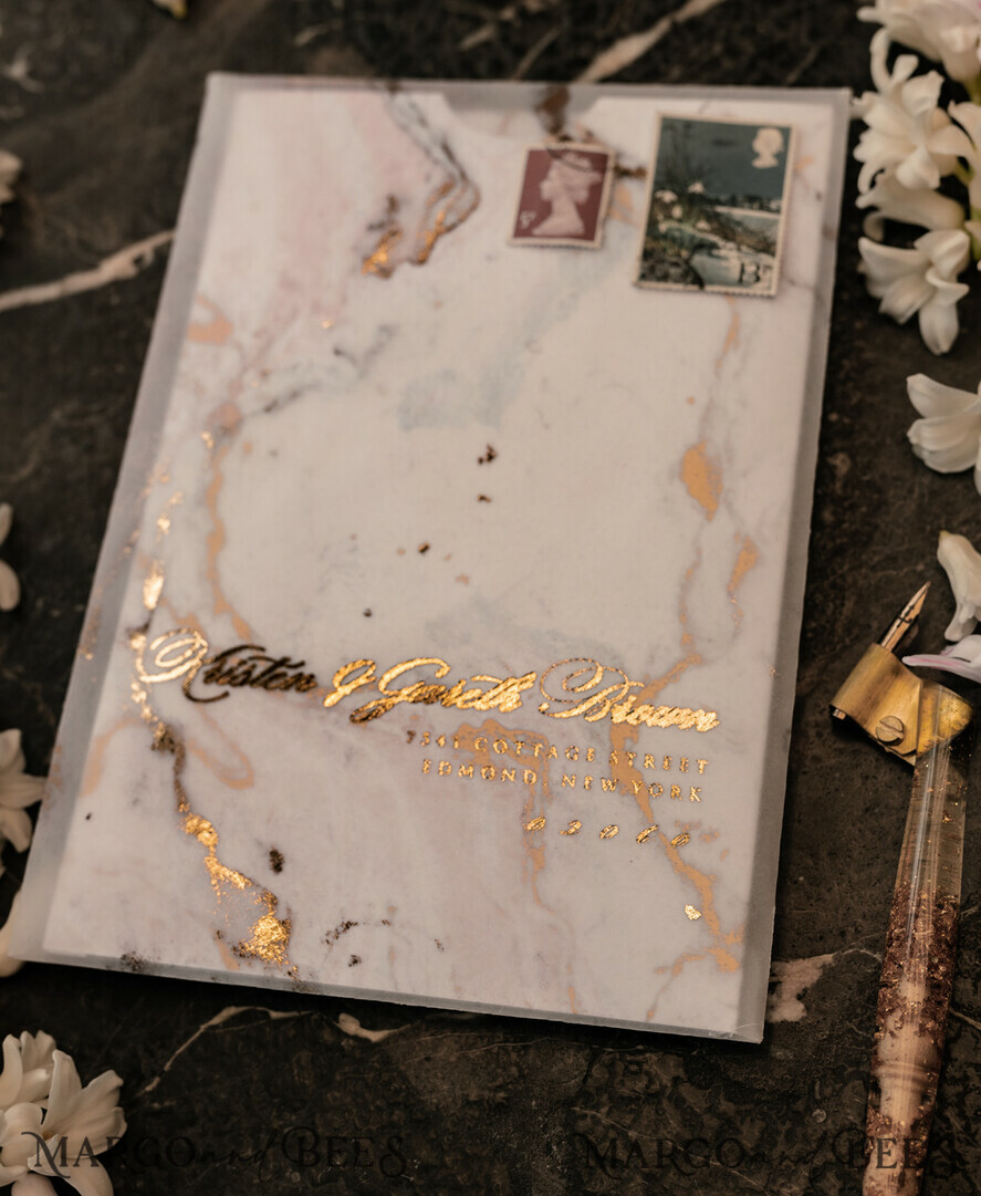 WEDDING INVITATIONS gold / rose gold / silver / glitter Luxury Gold Marble Wedding Invitations, Glamour Golden Shine Wedding Invites, Romantic Blush Pink Wedding Cards, Elegant Gold Foil Wedding Invitation Suite
