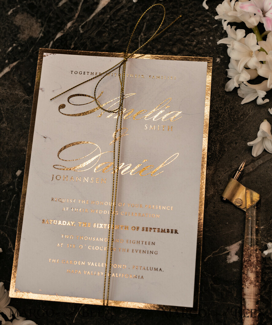 WEDDING INVITATIONS gold / rose gold / silver / glitter Luxury Gold Marble Wedding Invitations, Glamour Golden Shine Wedding Invites, Romantic Blush Pink Wedding Cards, Elegant Gold Foil Wedding Invitation Suite