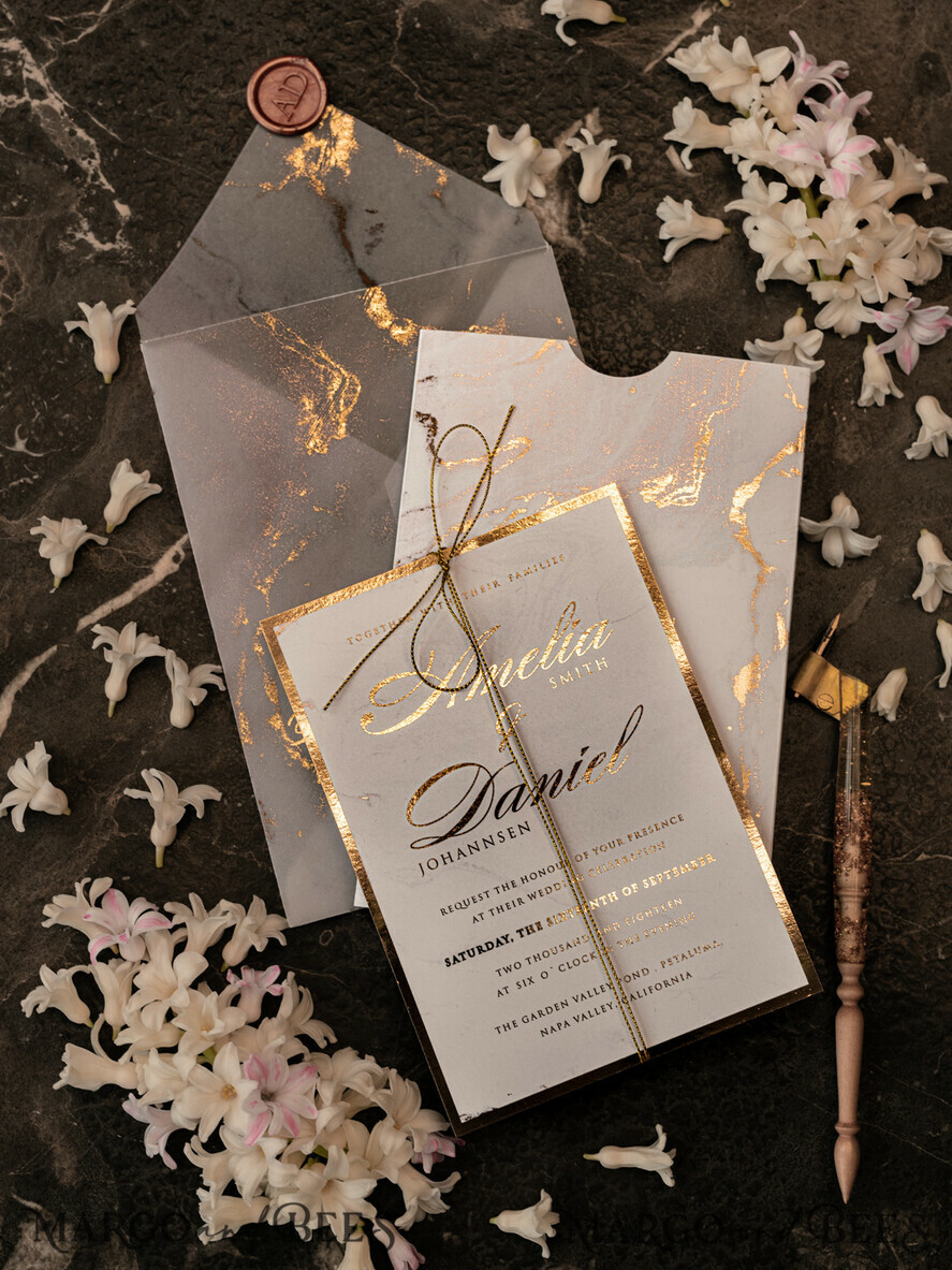 WEDDING INVITATIONS gold / rose gold / silver / glitter Luxury Gold Marble Wedding Invitations, Glamour Golden Shine Wedding Invites, Romantic Blush Pink Wedding Cards, Elegant Gold Foil Wedding Invitation Suite
