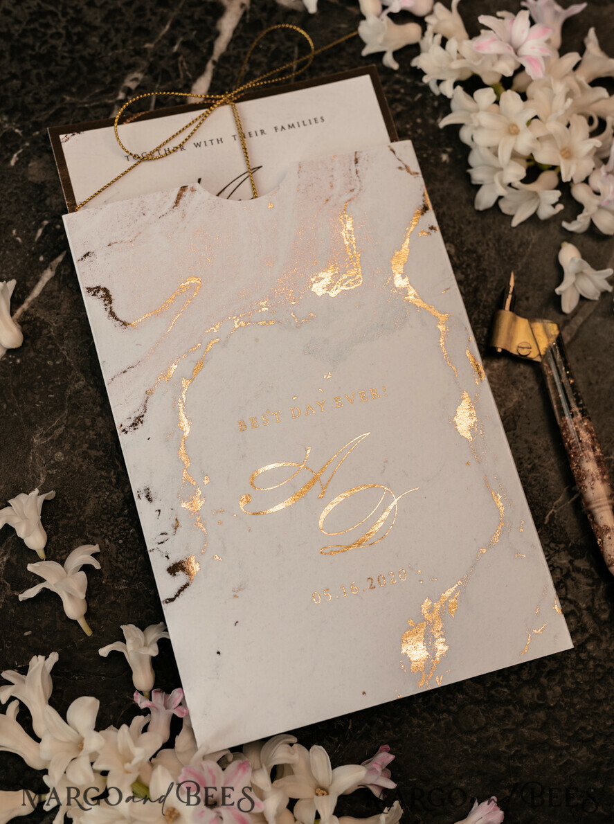 WEDDING INVITATIONS gold / rose gold / silver / glitter Luxury Gold Marble Wedding Invitations, Glamour Golden Shine Wedding Invites, Romantic Blush Pink Wedding Cards, Elegant Gold Foil Wedding Invitation Suite