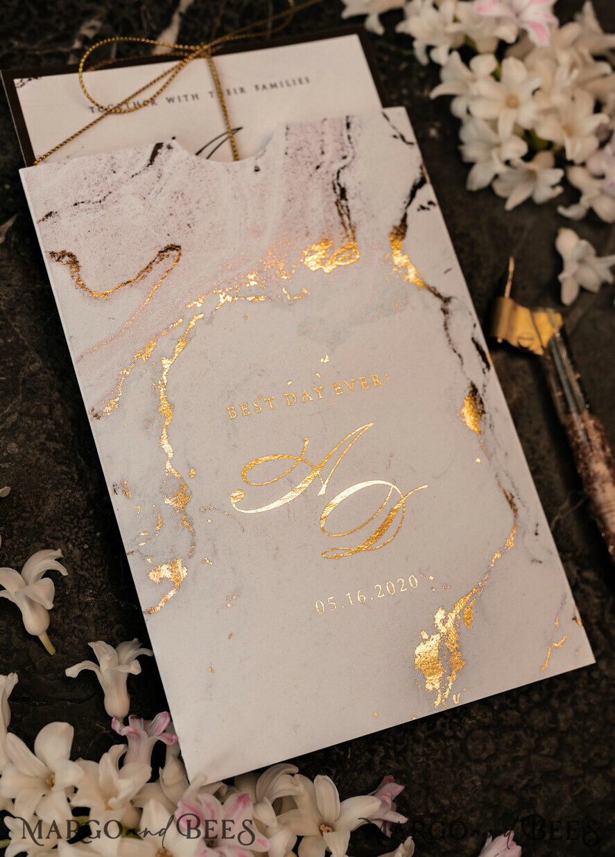 WEDDING INVITATIONS gold / rose gold / silver / glitter Luxury Gold Marble Wedding Invitations, Glamour Golden Shine Wedding Invites, Romantic Blush Pink Wedding Cards, Elegant Gold Foil Wedding Invitation Suite