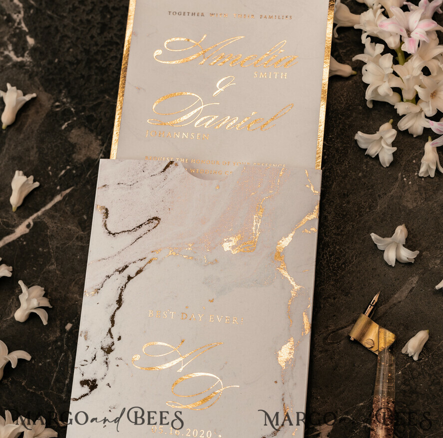 WEDDING INVITATIONS gold / rose gold / silver / glitter Luxury Gold Marble Wedding Invitations, Glamour Golden Shine Wedding Invites, Romantic Blush Pink Wedding Cards, Elegant Gold Foil Wedding Invitation Suite