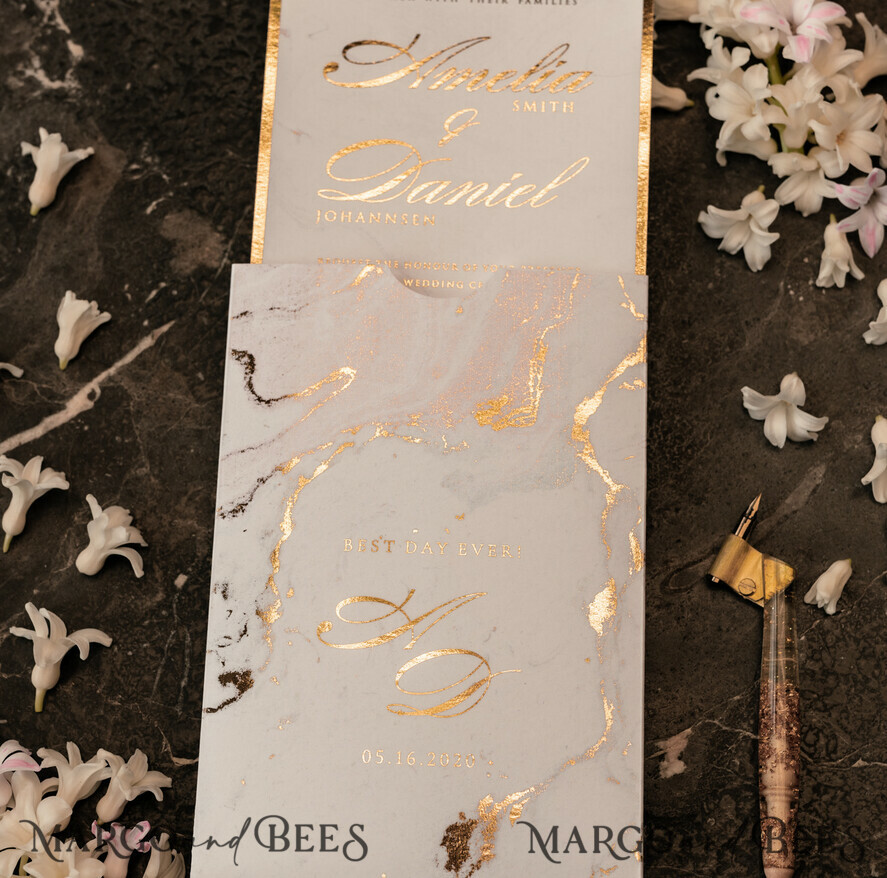 WEDDING INVITATIONS gold / rose gold / silver / glitter Luxury Gold Marble Wedding Invitations, Glamour Golden Shine Wedding Invites, Romantic Blush Pink Wedding Cards, Elegant Gold Foil Wedding Invitation Suite