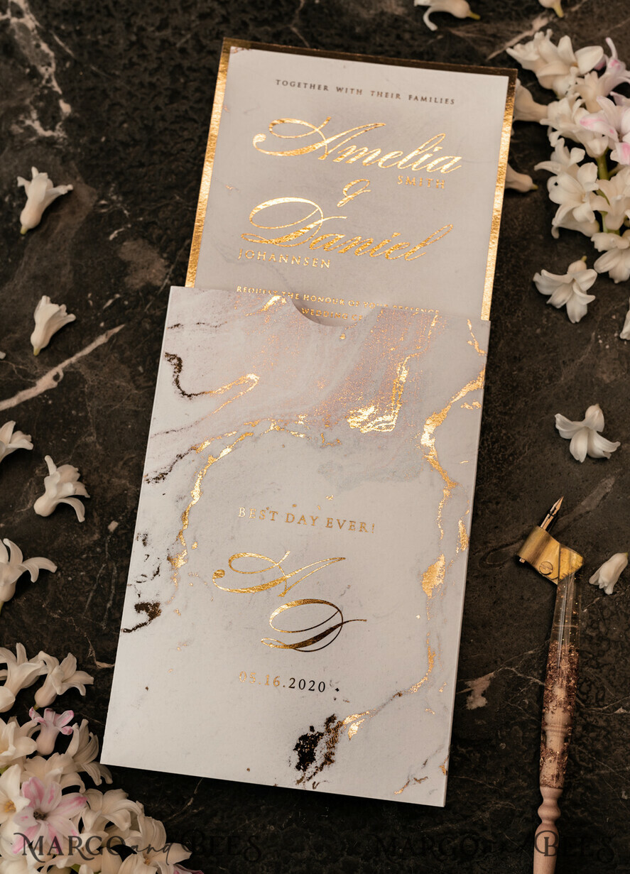 WEDDING INVITATIONS gold / rose gold / silver / glitter Luxury Gold Marble Wedding Invitations, Glamour Golden Shine Wedding Invites, Romantic Blush Pink Wedding Cards, Elegant Gold Foil Wedding Invitation Suite
