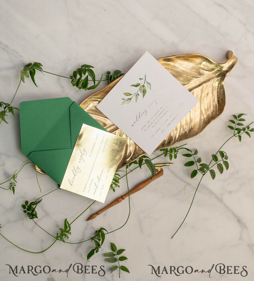 WEDDING INVITATIONS gold / rose gold / silver / glitter Luxury Gold Foil Wedding Invitations, Glamour Greenery Gold Wedding Invites, Elegant Pocketfold Wedding Cards, Geometric Vellum Wedding Invitation Suite