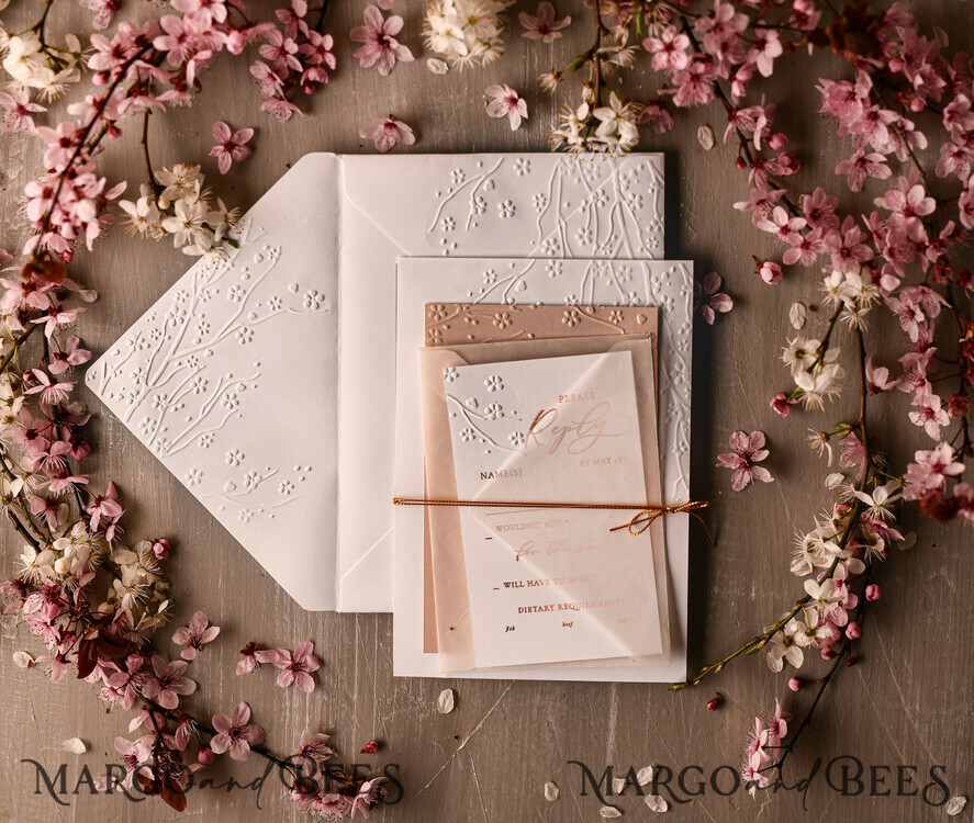 WEDDING INVITATIONS gold / rose gold / silver / glitter Rose Gold Embossed wedding invitation Suite, elegant embossed flowers Rose Gold Wedding Invites, Blush Pink Envelope Wedding Crads