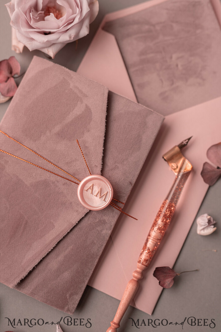 WEDDING INVITATIONS gold / rose gold / silver / glitter Luxury Wedding Velvet Invitation Suite, Glamour Rose Gold Wedding Invite, Blush Velvet wedding Cards