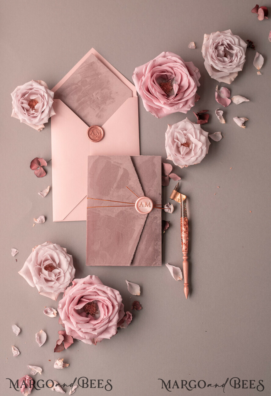 WEDDING INVITATIONS gold / rose gold / silver / glitter Luxury Wedding Velvet Invitation Suite, Glamour Rose Gold Wedding Invite, Blush Velvet wedding Cards