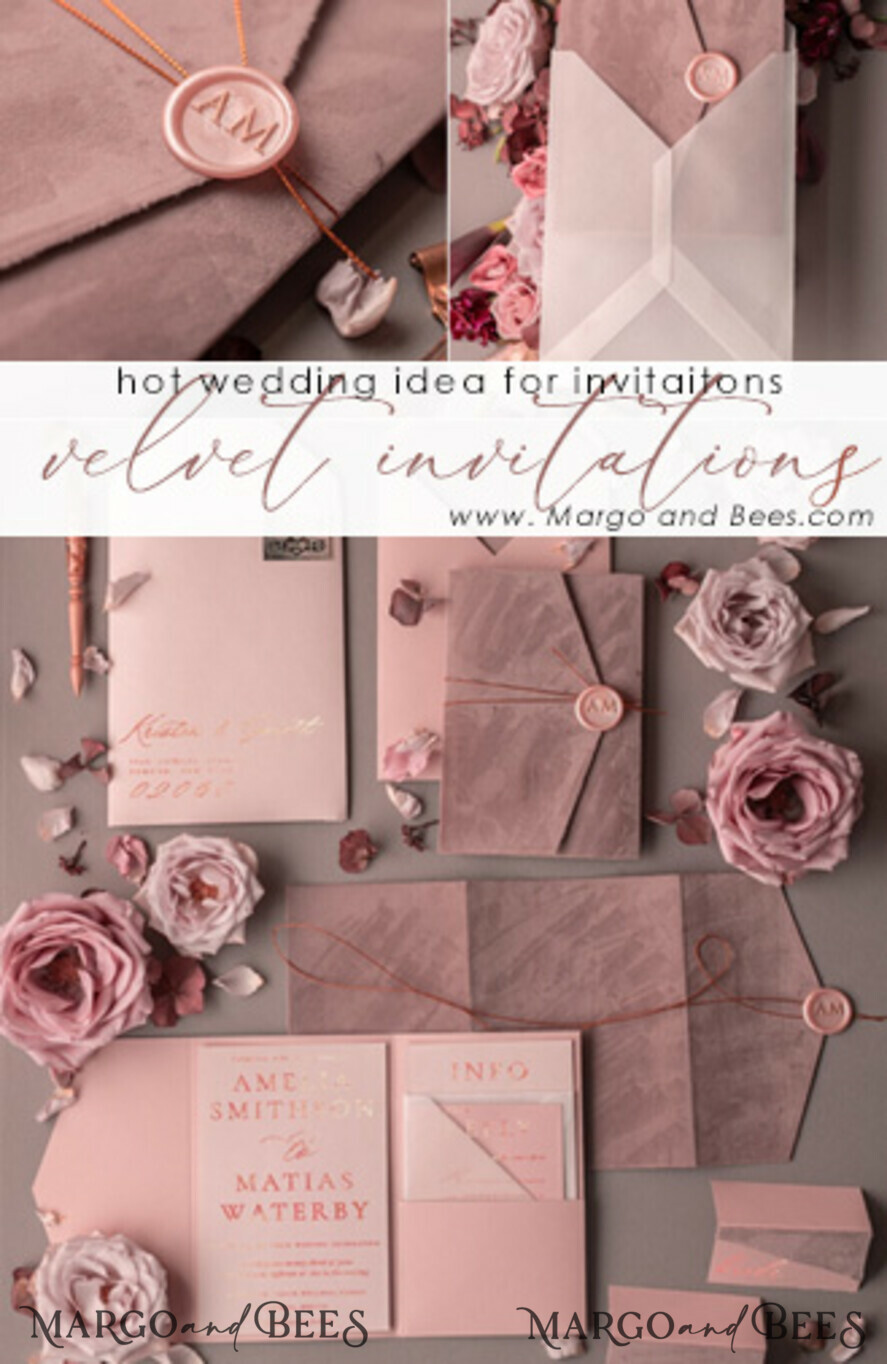 WEDDING INVITATIONS gold / rose gold / silver / glitter Luxury Wedding Velvet Invitation Suite, Glamour Rose Gold Wedding Invite, Blush Velvet wedding Cards