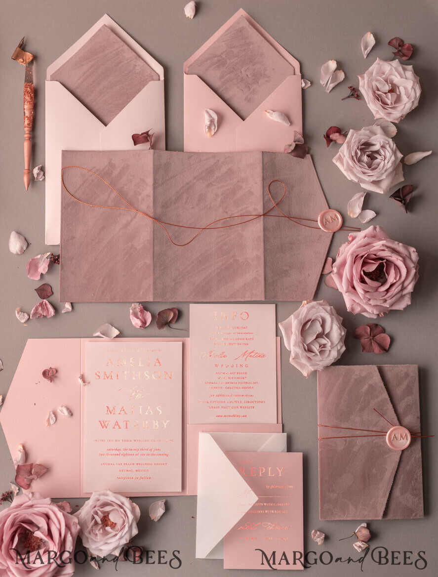 WEDDING INVITATIONS gold / rose gold / silver / glitter Luxury Wedding Velvet Invitation Suite, Glamour Rose Gold Wedding Invite, Blush Velvet wedding Cards