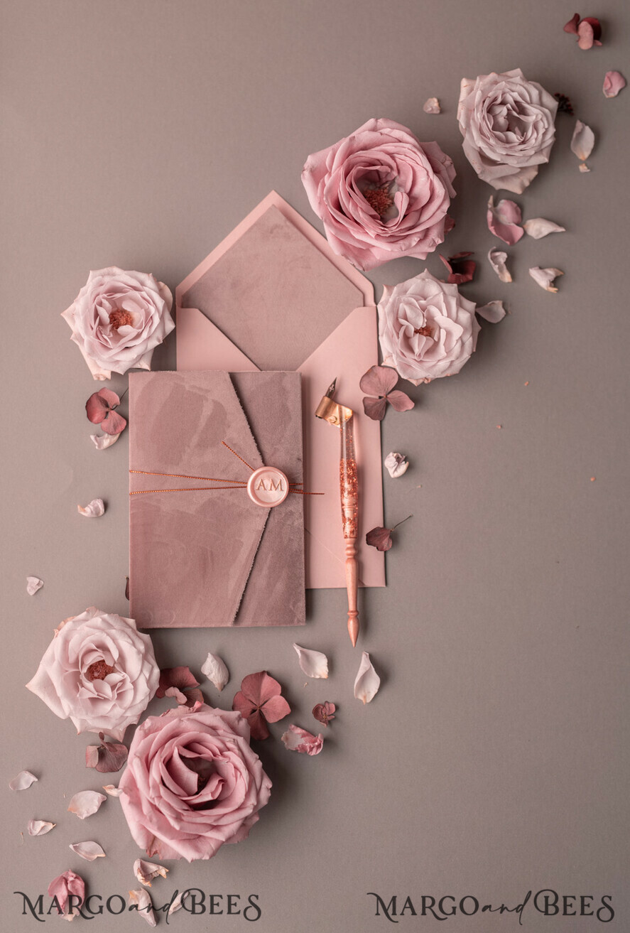 WEDDING INVITATIONS gold / rose gold / silver / glitter Luxury Wedding Velvet Invitation Suite, Glamour Rose Gold Wedding Invite, Blush Velvet wedding Cards