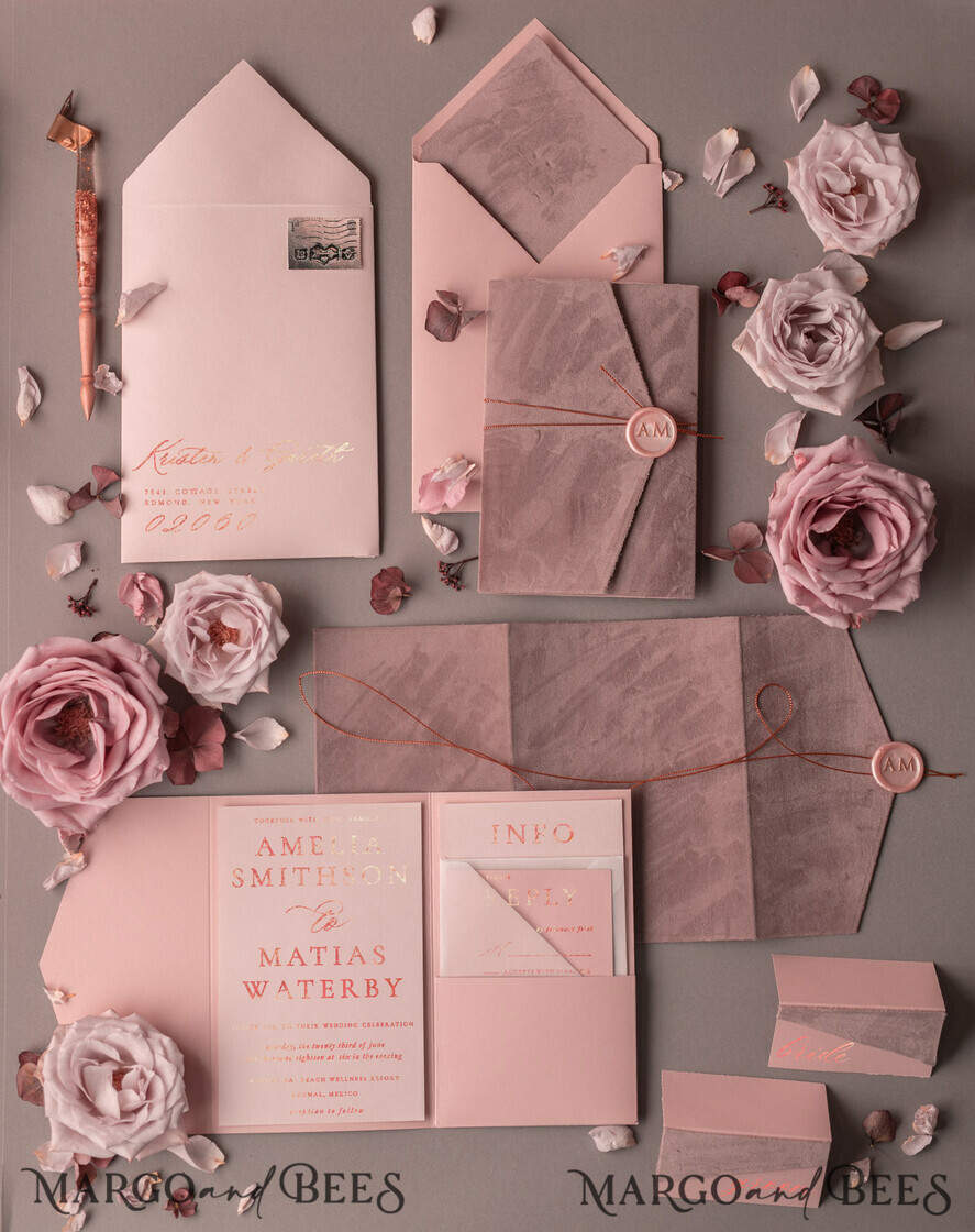 WEDDING INVITATIONS gold / rose gold / silver / glitter Luxury Wedding Velvet Invitation Suite, Glamour Rose Gold Wedding Invite, Blush Velvet wedding Cards