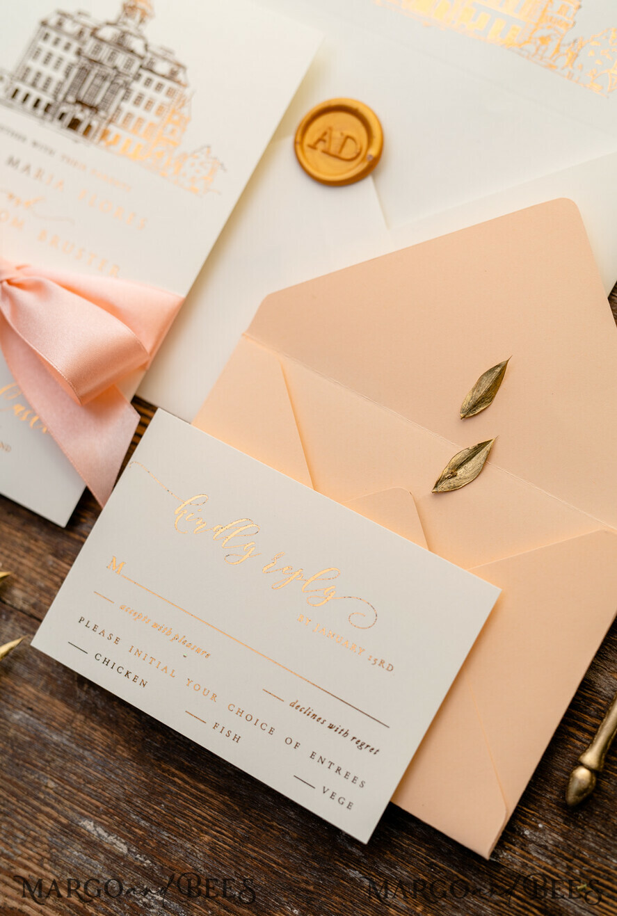 WEDDING INVITATIONS gold / rose gold / silver / glitter Wedding invitations handmade sketch with your venue