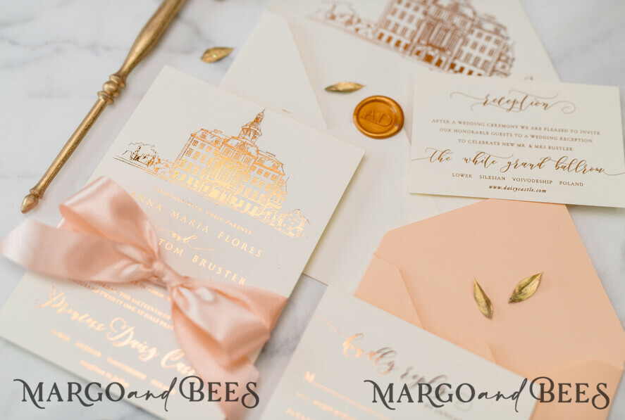 WEDDING INVITATIONS gold / rose gold / silver / glitter Wedding invitations handmade sketch with your venue