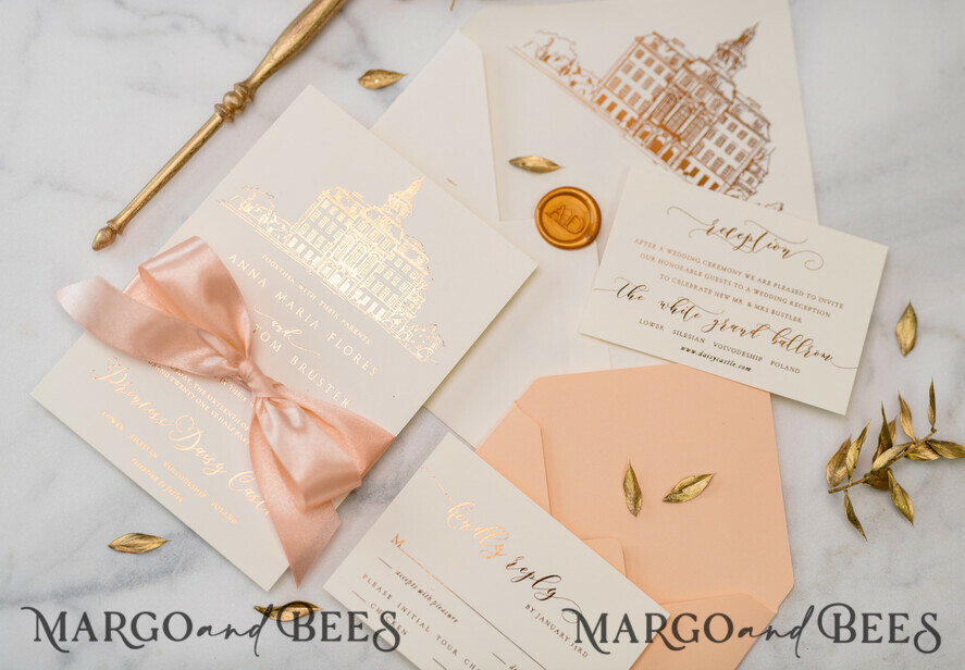 WEDDING INVITATIONS gold / rose gold / silver / glitter Wedding invitations handmade sketch with your venue