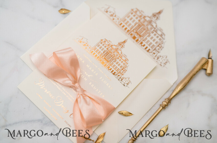 WEDDING INVITATIONS gold / rose gold / silver / glitter Wedding invitations handmade sketch with your venue