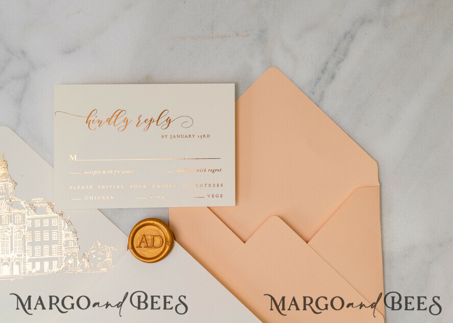 WEDDING INVITATIONS gold / rose gold / silver / glitter Wedding invitations handmade sketch with your venue