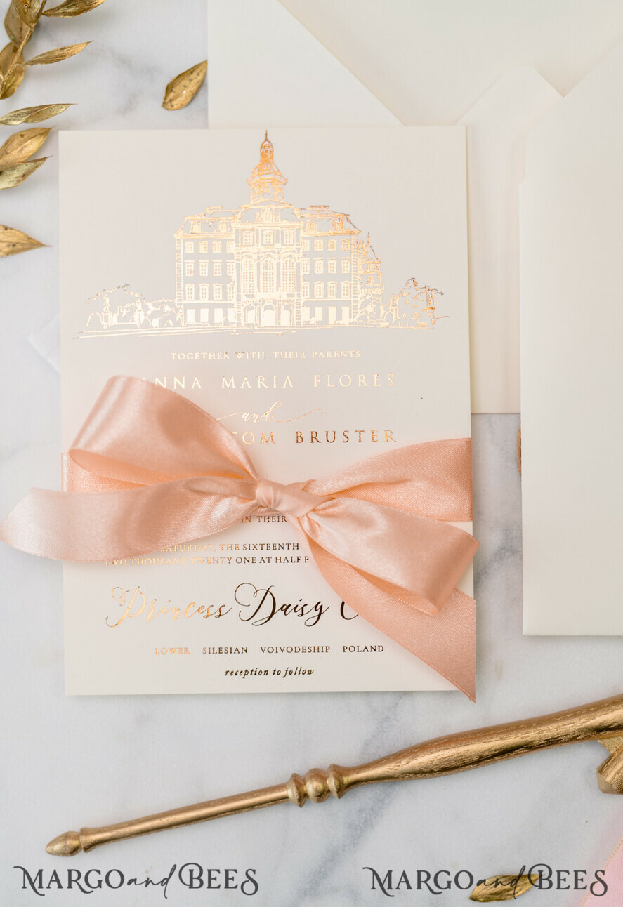WEDDING INVITATIONS gold / rose gold / silver / glitter Wedding invitations handmade sketch with your venue
