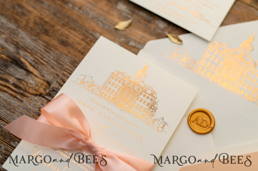 WEDDING INVITATIONS gold / rose gold / silver / glitter Wedding invitations handmade sketch with your venue
