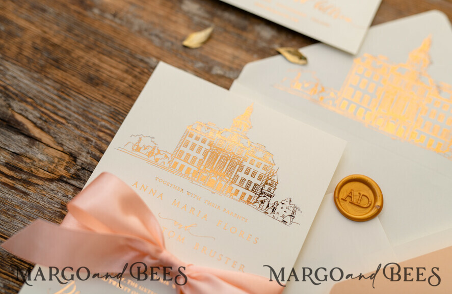 WEDDING INVITATIONS gold / rose gold / silver / glitter Wedding invitations handmade sketch with your venue