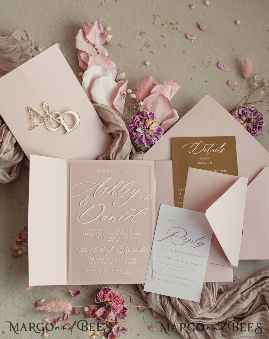 WEDDING INVITATIONS gold / rose gold / silver / glitter Luxury Mirror gold Wedding Invitations, Elegant Blush Pink Wedding Cards, Glamour Acrylic Wedding Invites, Clear Plexi Wedding Invitation Suite